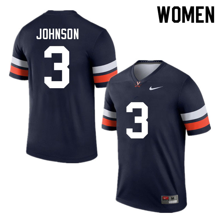 Women #3 Anthony Johnson Virginia Cavaliers College Football Jerseys Sale-Navy - Click Image to Close
